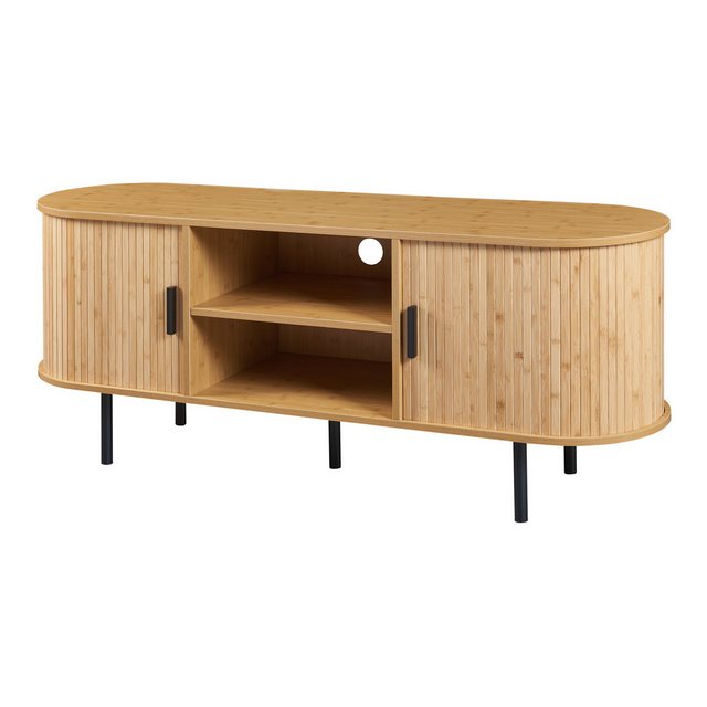 en.casa TV-Schrank Fernsehtisch »Tvedestrand« 140x40x55 cm Bambus/Schwarz günstig online kaufen