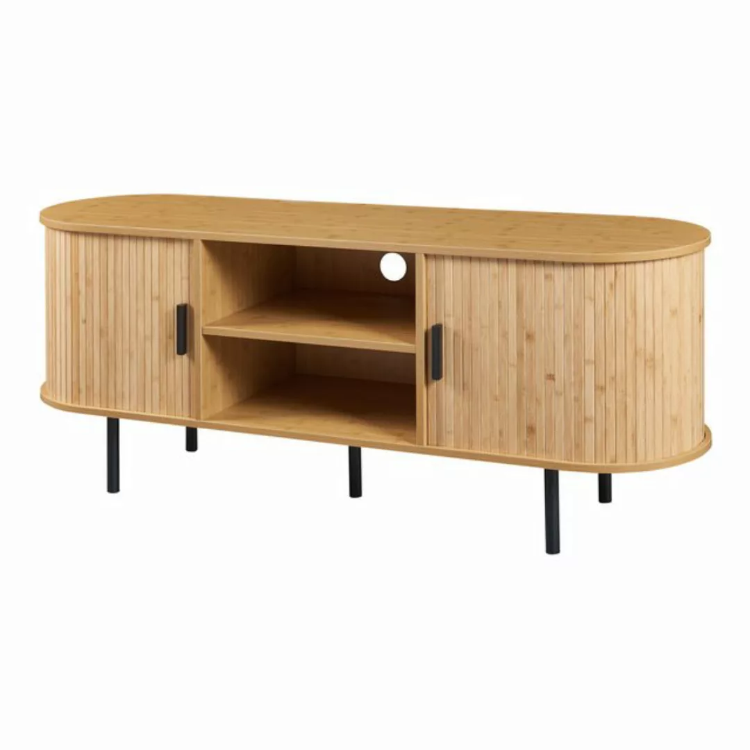 en.casa TV-Schrank Fernsehtisch »Tvedestrand« 140x40x55 cm Bambus/Schwarz günstig online kaufen