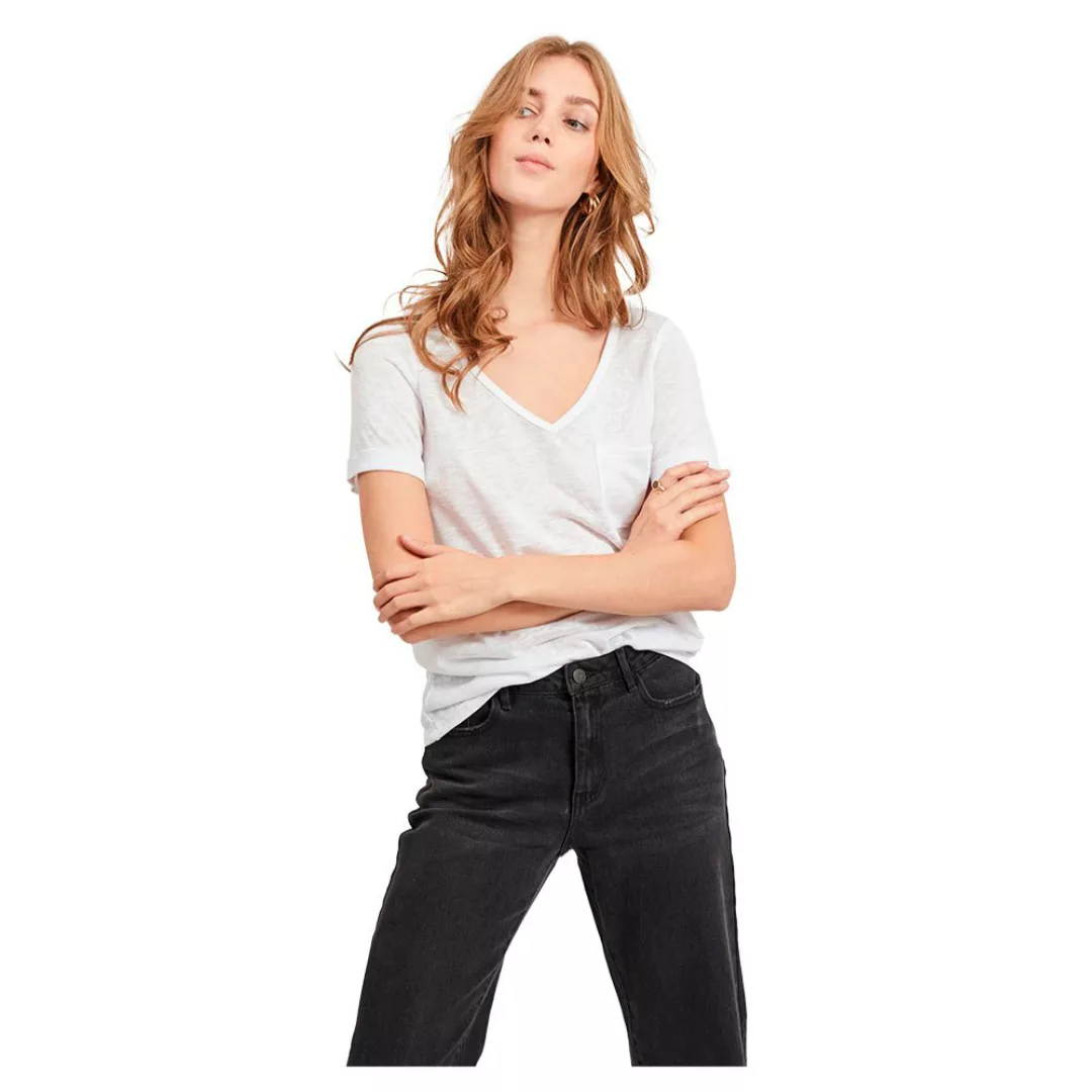 Object Tessi Slub Kurzarm V-ausschnitt T-shirt S White günstig online kaufen