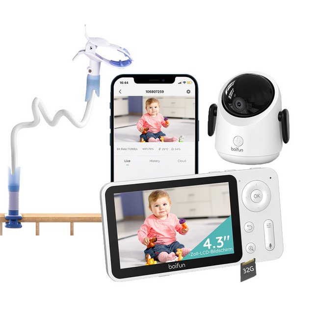 Boifun Video-Babyphone 2MP Babyphone mit Kamera 30 Stunden Akku mit 4,3 Zol günstig online kaufen