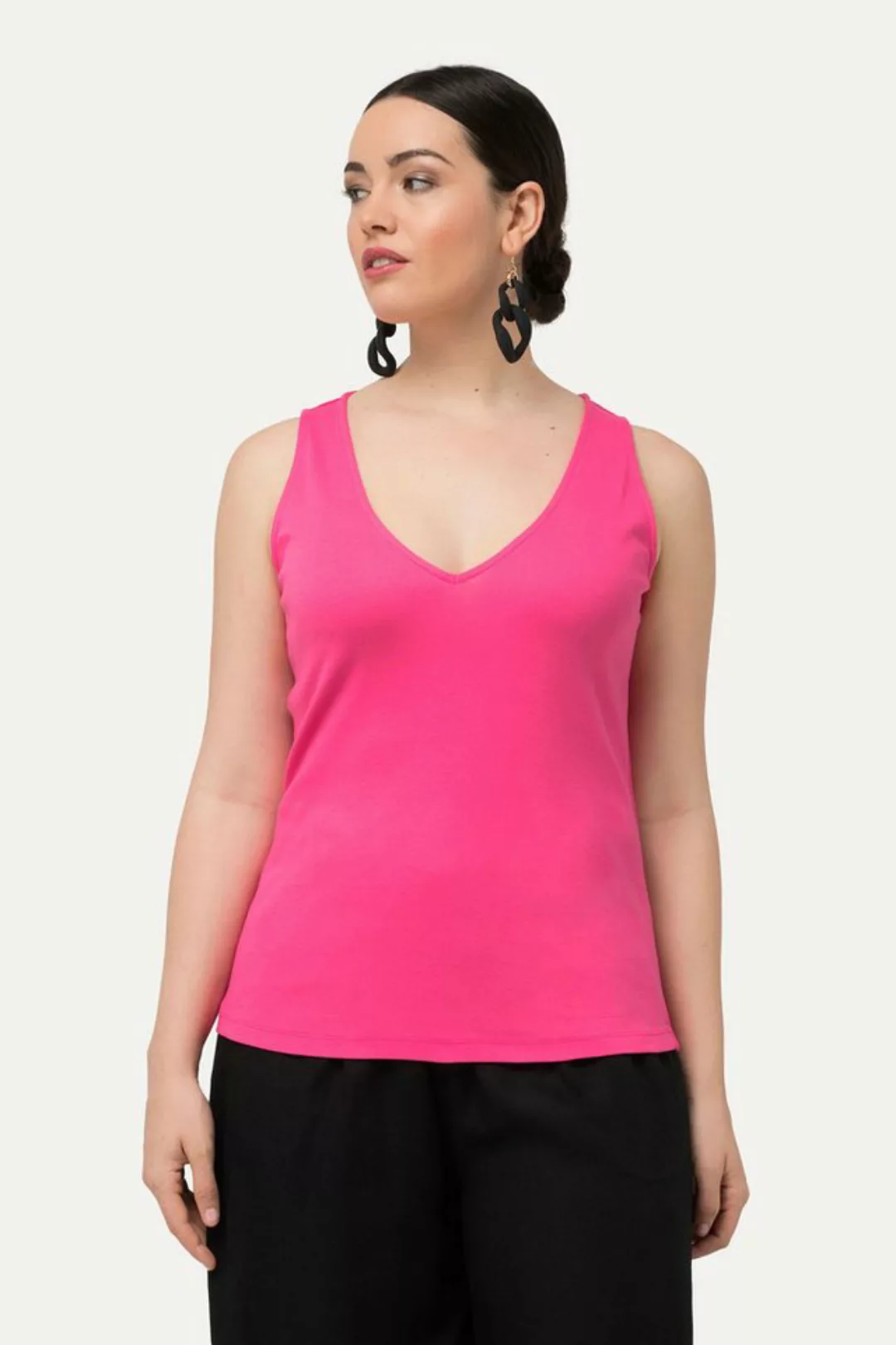 Ulla Popken Longtop Top Rippjersey Slim V-Ausschnitt ärmellos günstig online kaufen