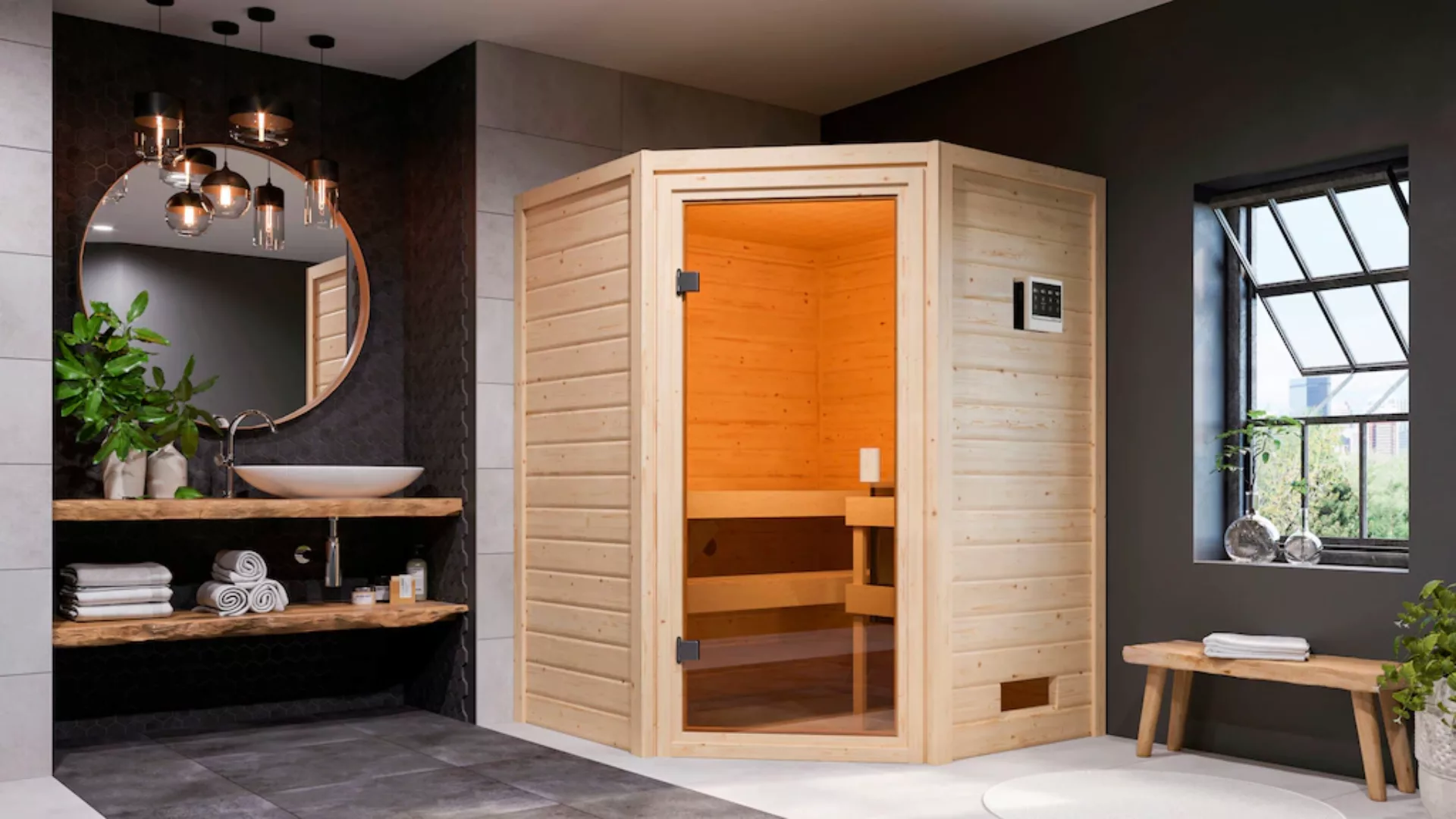 welltime Sauna »Anni«, 3,6-kW-Bio-Plug & Play Ofen mit ext. Steuerung günstig online kaufen