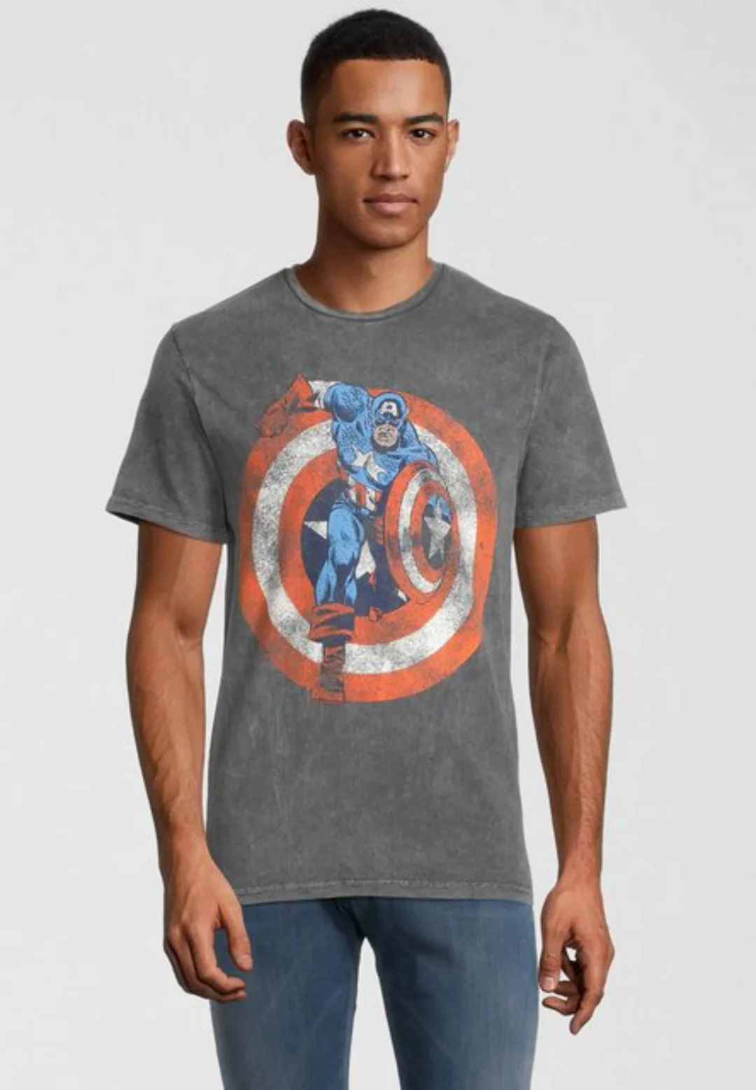 Recovered T-Shirt Marvel Captain America Shield GOTS zertifizierte Bio-Baum günstig online kaufen