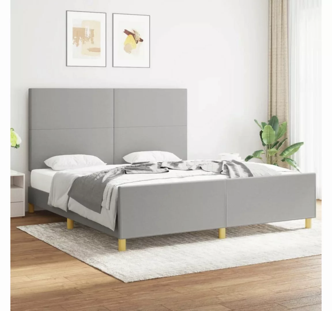 furnicato Bett Bettgestell mit Kopfteil Hellgrau 180x200 cm Stoff günstig online kaufen