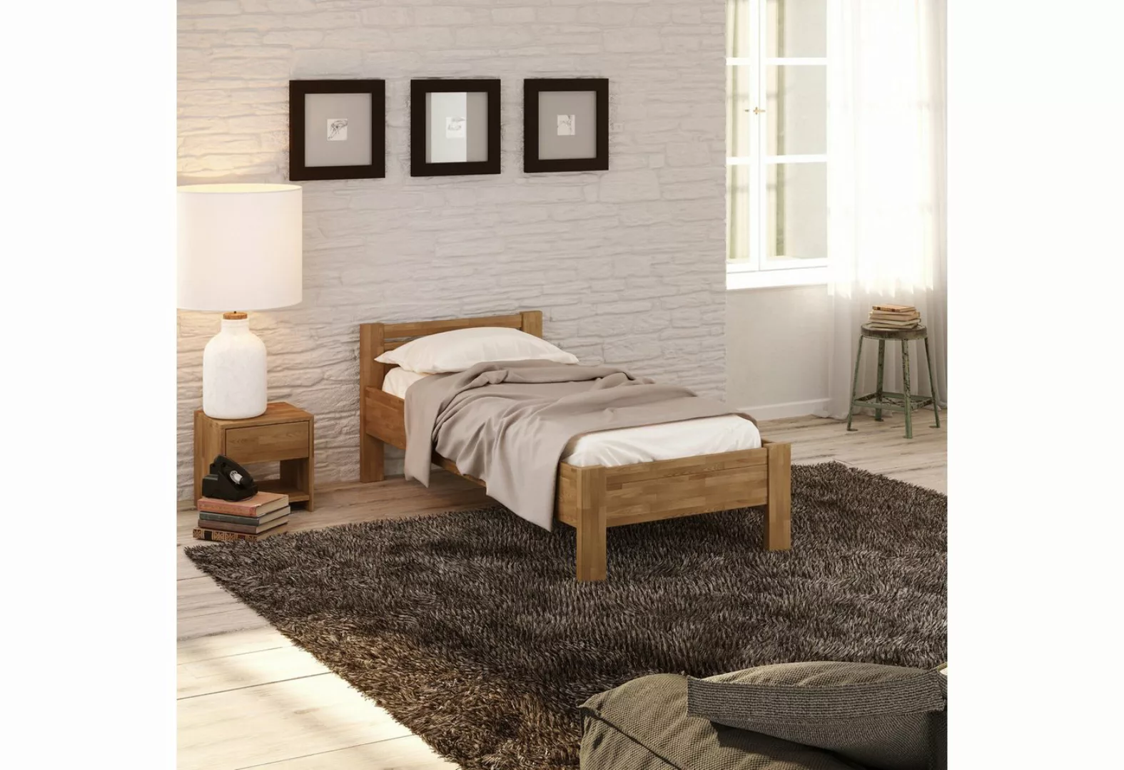 Krok Wood Massivholzbett Seniorenbett SiSi aus Massivholz Eiche + Nachttisc günstig online kaufen