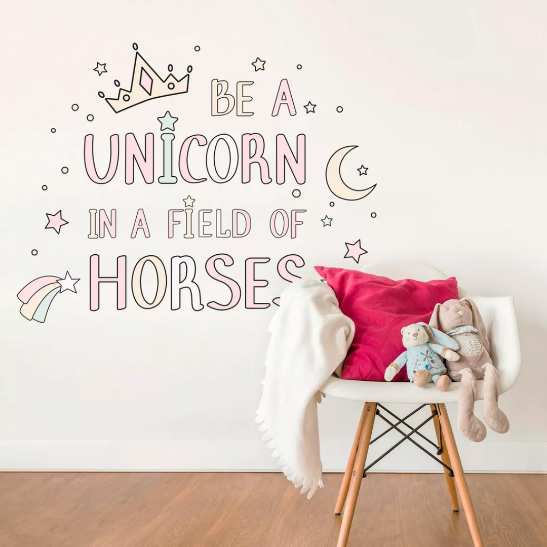 Wall-Art Wandtattoo "Kvilis Schriftzug Be a unicorn in a field of horses" günstig online kaufen