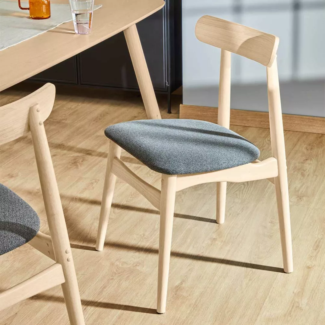 Küchenstuhl Set in Dunkelgrau Webstoff Rückenlehne aus Holz (2er Set) günstig online kaufen