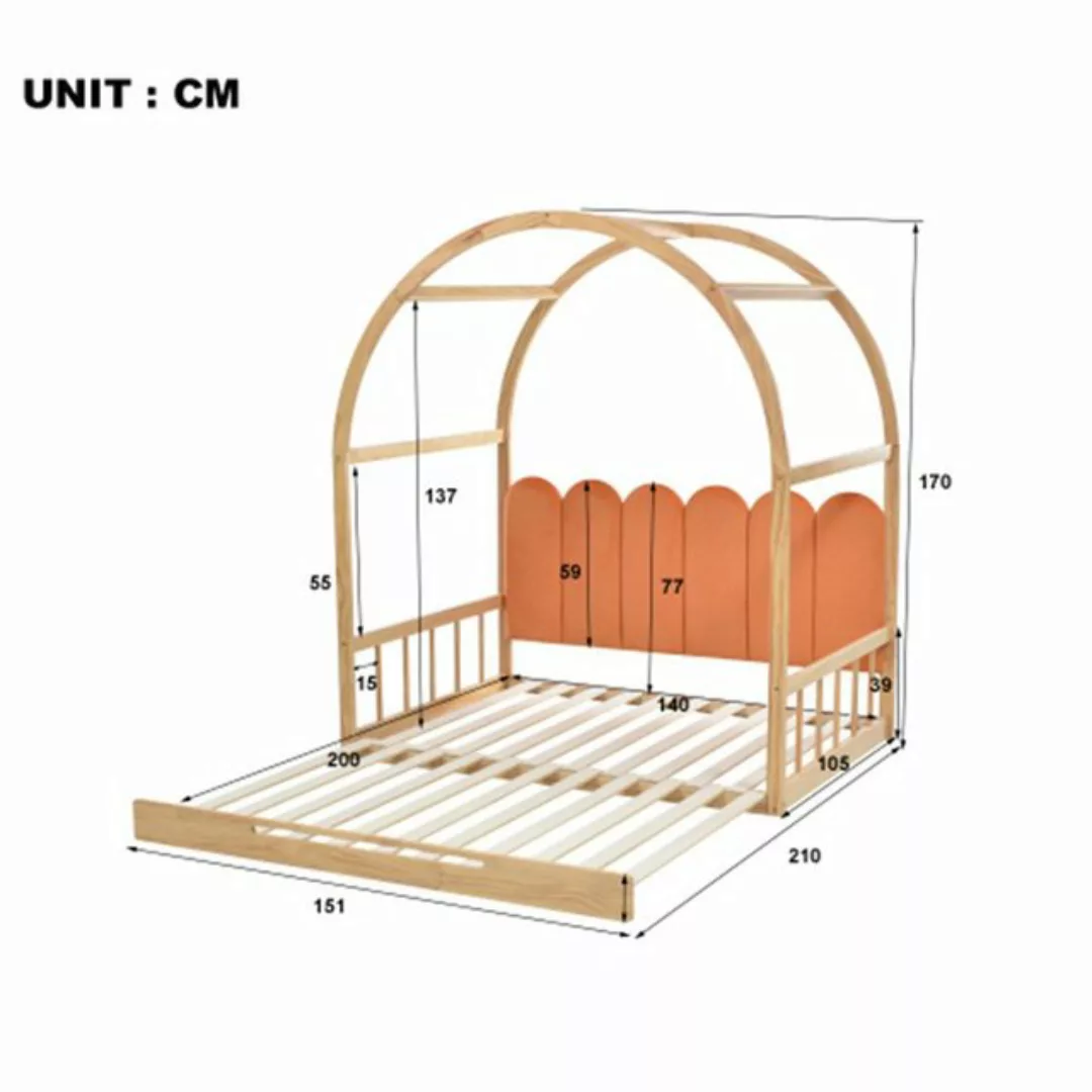 XDeer Polsterbett Doppelbett Erweiterbares Gewölbtes Dachbett, Schiebebett, günstig online kaufen