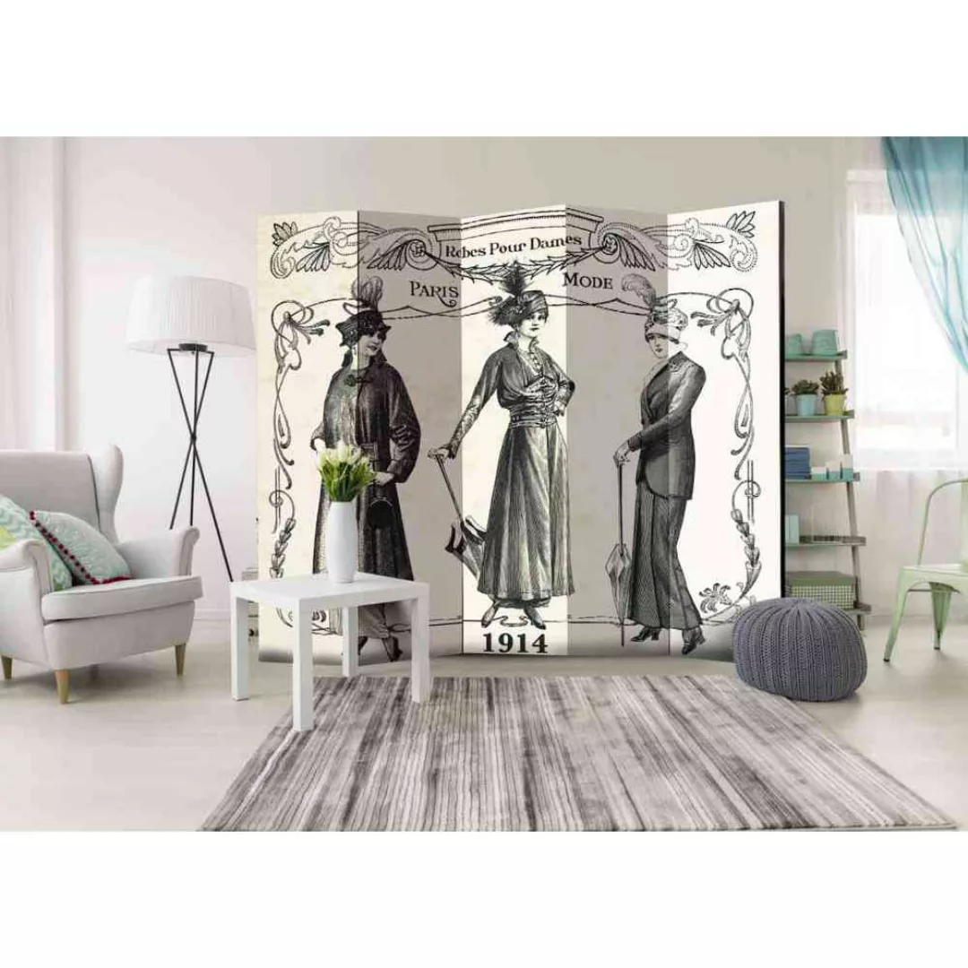 Spanischer Raumteiler mit nostalgischem Pariser Mode Motiv 5 teilig günstig online kaufen