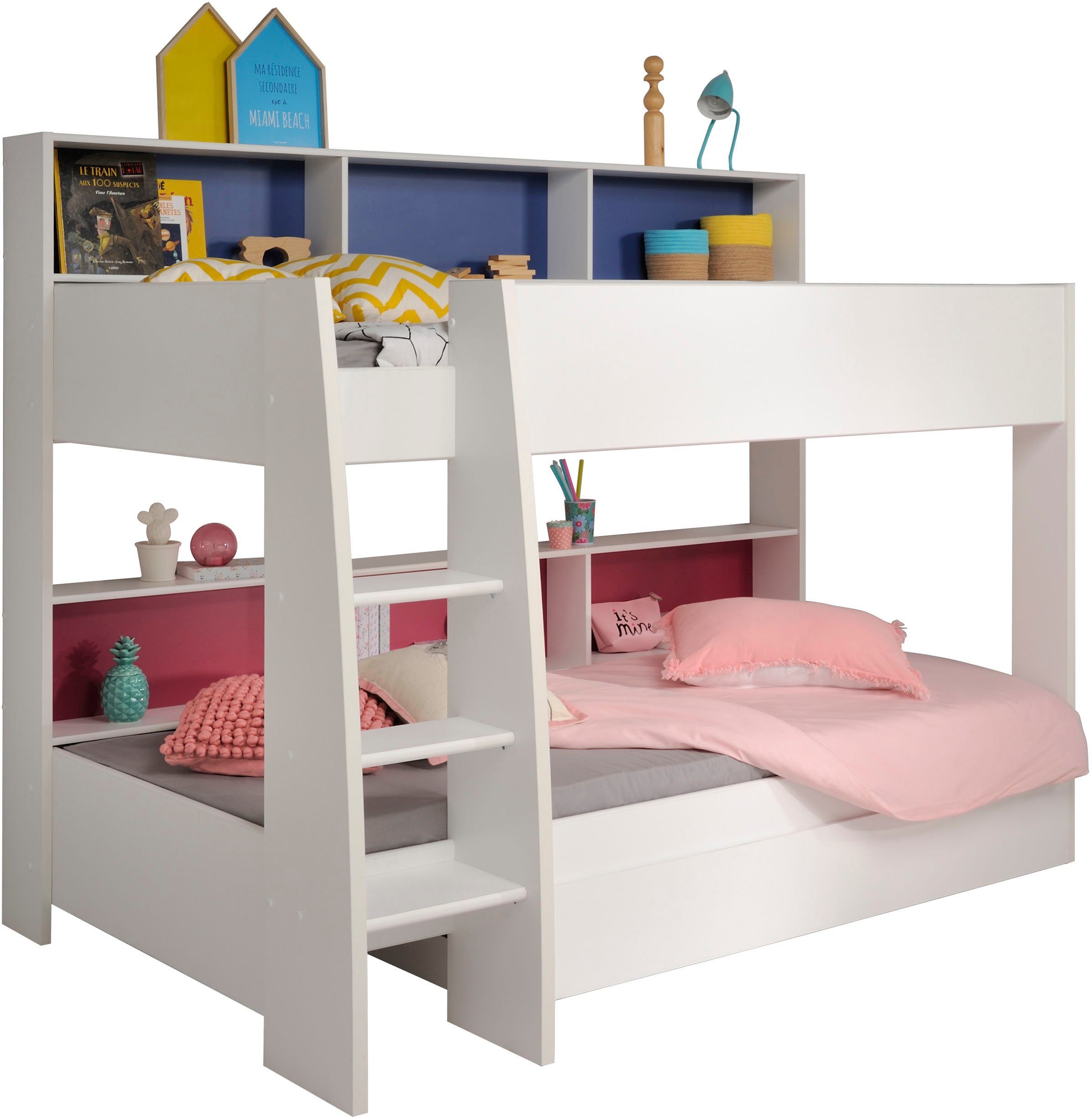 Parisot Etagenbett "Tam Tam, Stockbett, farbig hinterlegte Regale, mit Bett günstig online kaufen