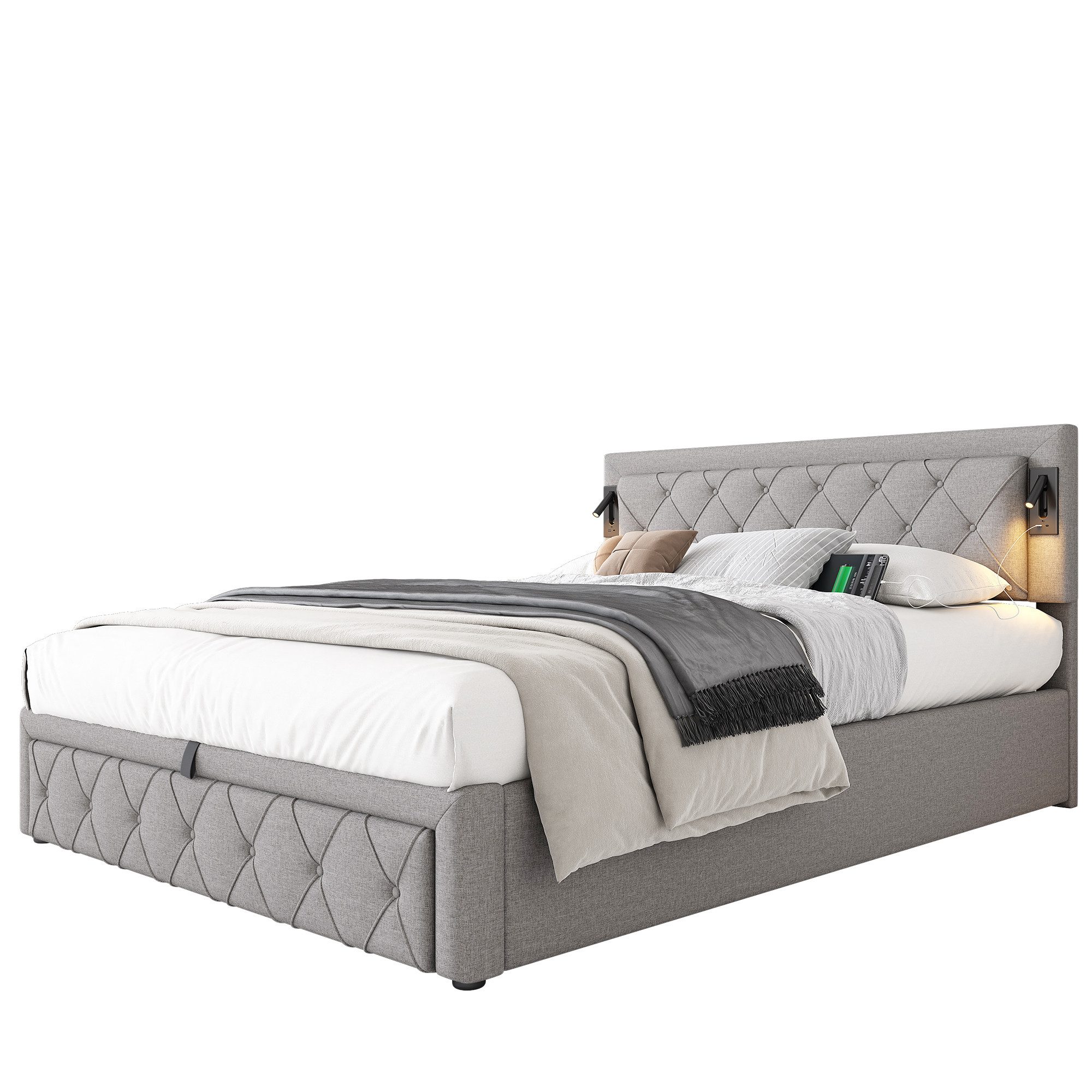 KLAM HOME Polsterbett Doppelbett Stauraumbett 160/180*200 günstig online kaufen