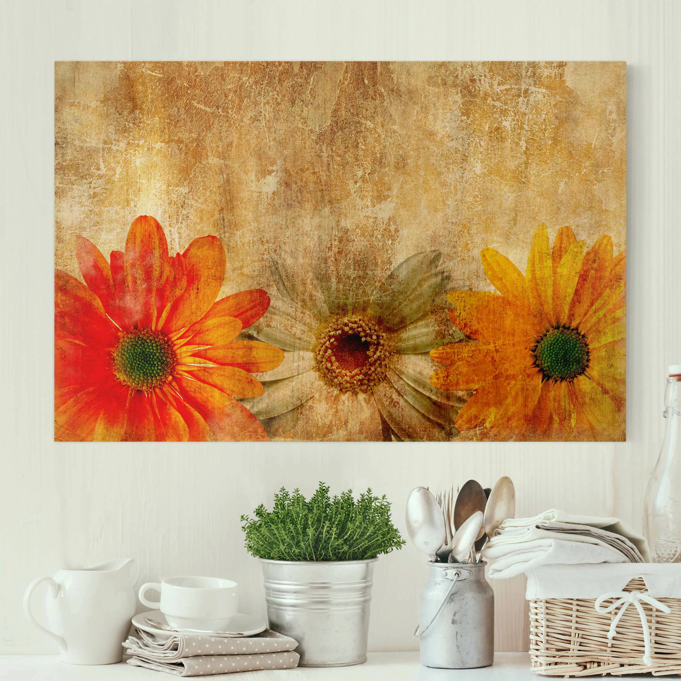 Leinwandbild Blumen - Querformat Vintage Flowermix günstig online kaufen