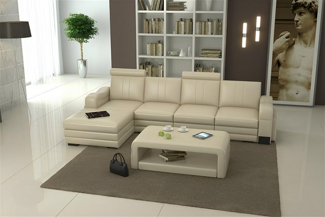 Xlmoebel Ecksofa Moderne Ledercouch in L-Form mit Couchtisch - Wohnlandscha günstig online kaufen