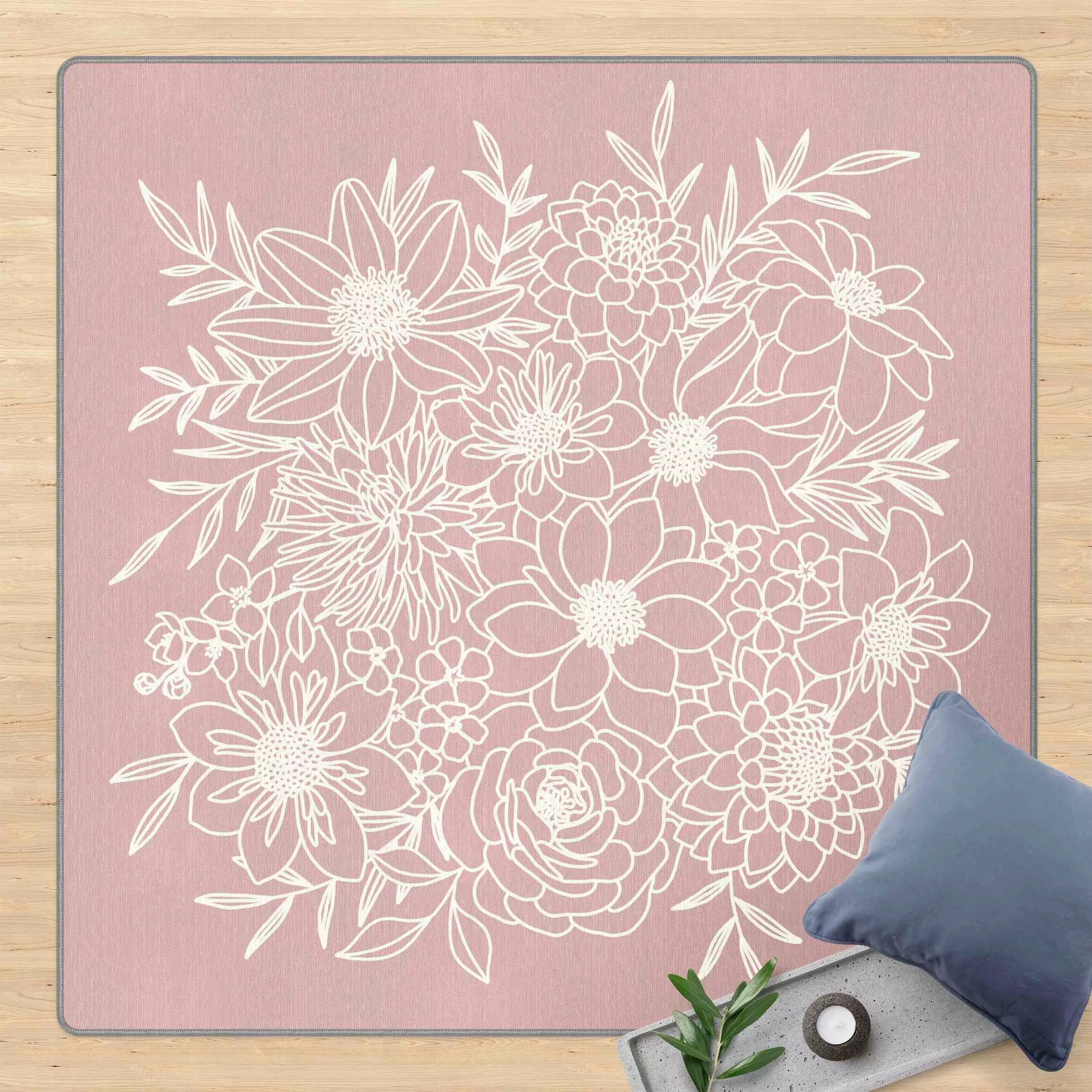 Teppich Lineart Blumen in Altrosa günstig online kaufen