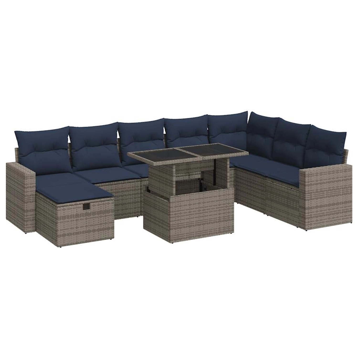 vidaXL 9-Tlg Garten-Sofagarnitur mit Kissen Grau Poly Rattan 3327841 günstig online kaufen