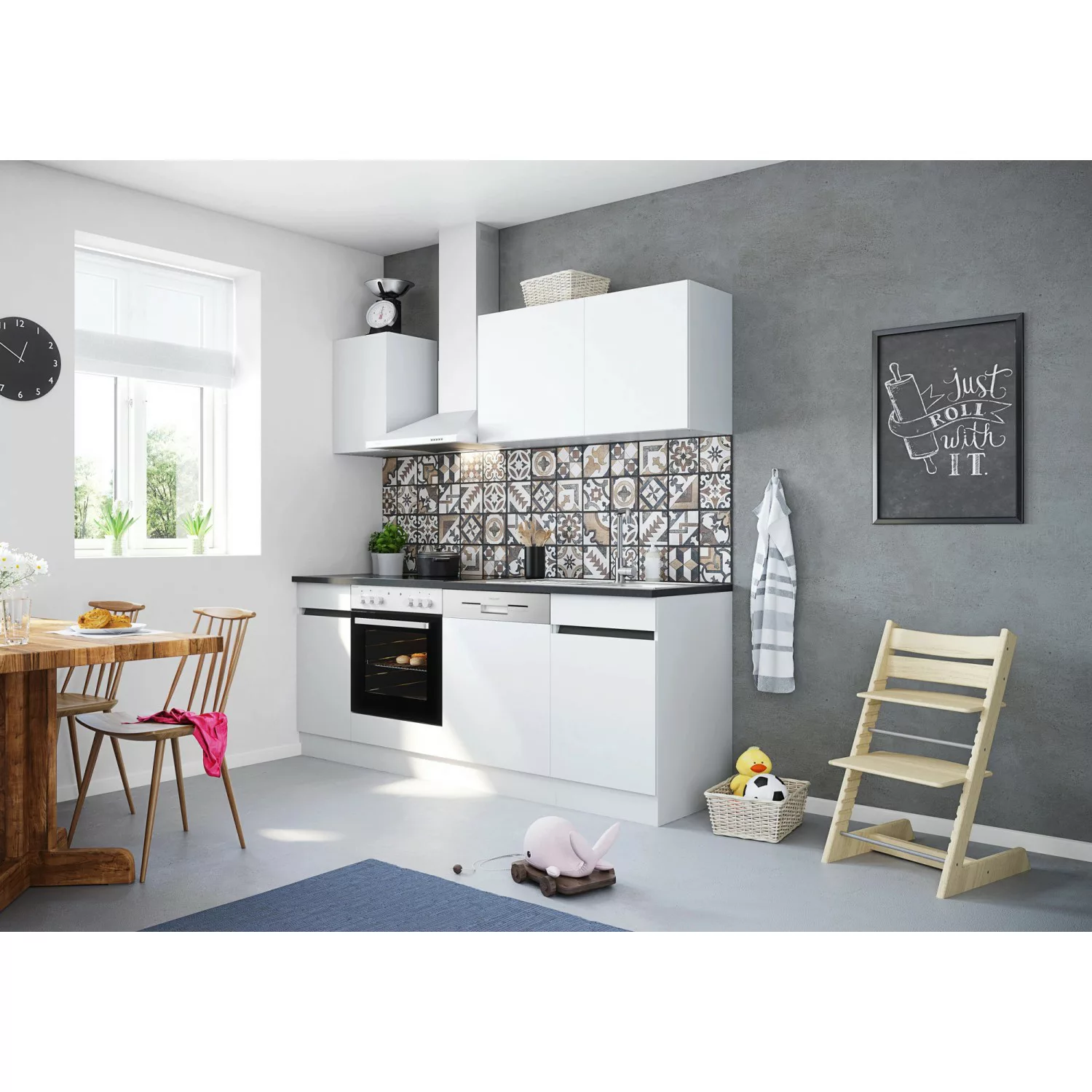 Optifit Küchenzeile OPTIkombi Luca932 ohne E-Geräte 210 cm Breite Weiß günstig online kaufen