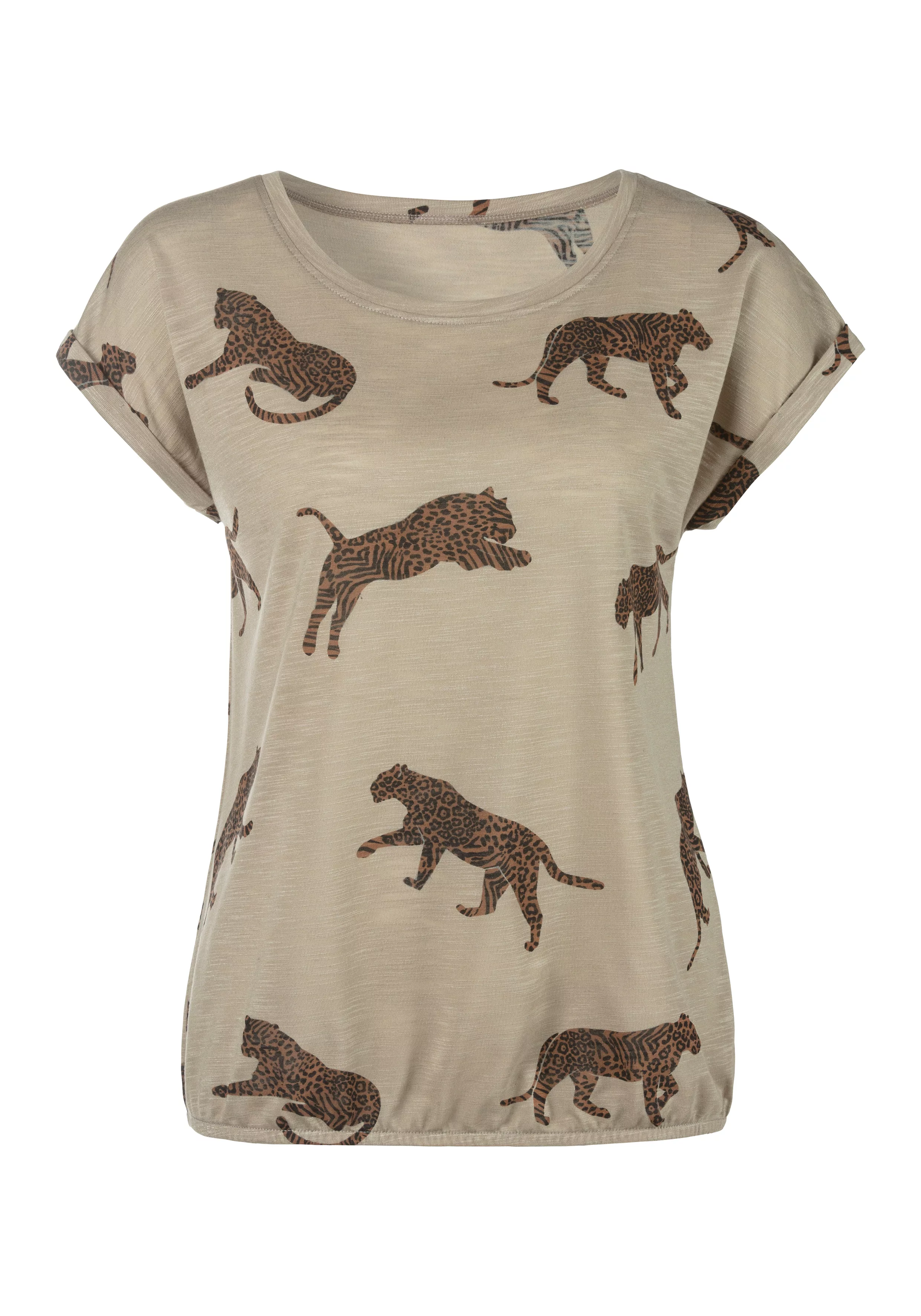 LASCANA Kurzarmshirt, mit Leoparden-Motiv, Damen T-Shirt, lockere Passform, günstig online kaufen