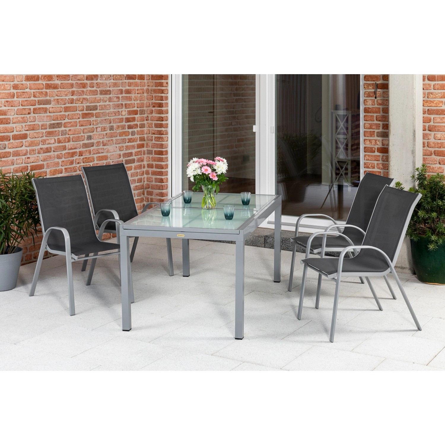 Merxx Sorrento Set 5-tlg 4 Stapelsessel Gartentisch Ausziehbar 120 (180) x günstig online kaufen