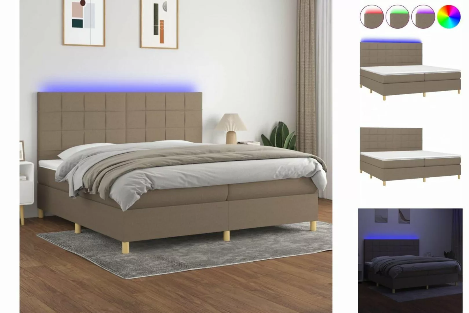 vidaXL Boxspringbett Boxspringbett mit Matratze LED Taupe 200x200 cm Stoff günstig online kaufen