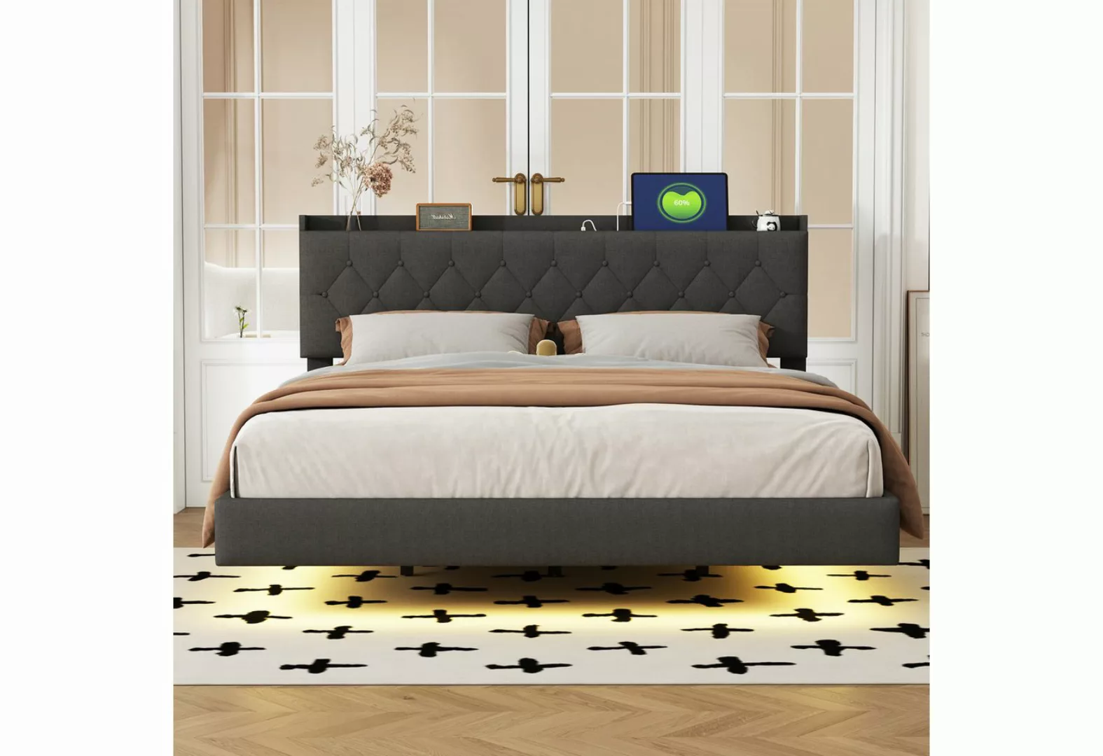 IDEASY Polsterbett Doppelbett, 160*200 cm, mit USB-Ladeanschluss, (LED-Farb günstig online kaufen