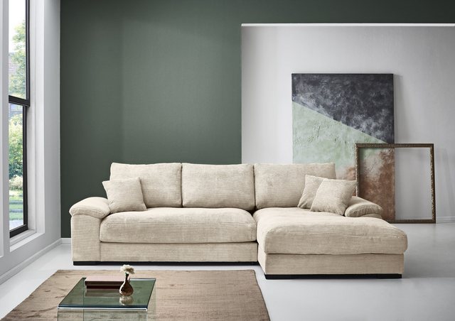 Iwaniccy Wohnlandschaft 6 Kissen, Daunen, Cord beige - 281x90x177cm (BxHxT) günstig online kaufen