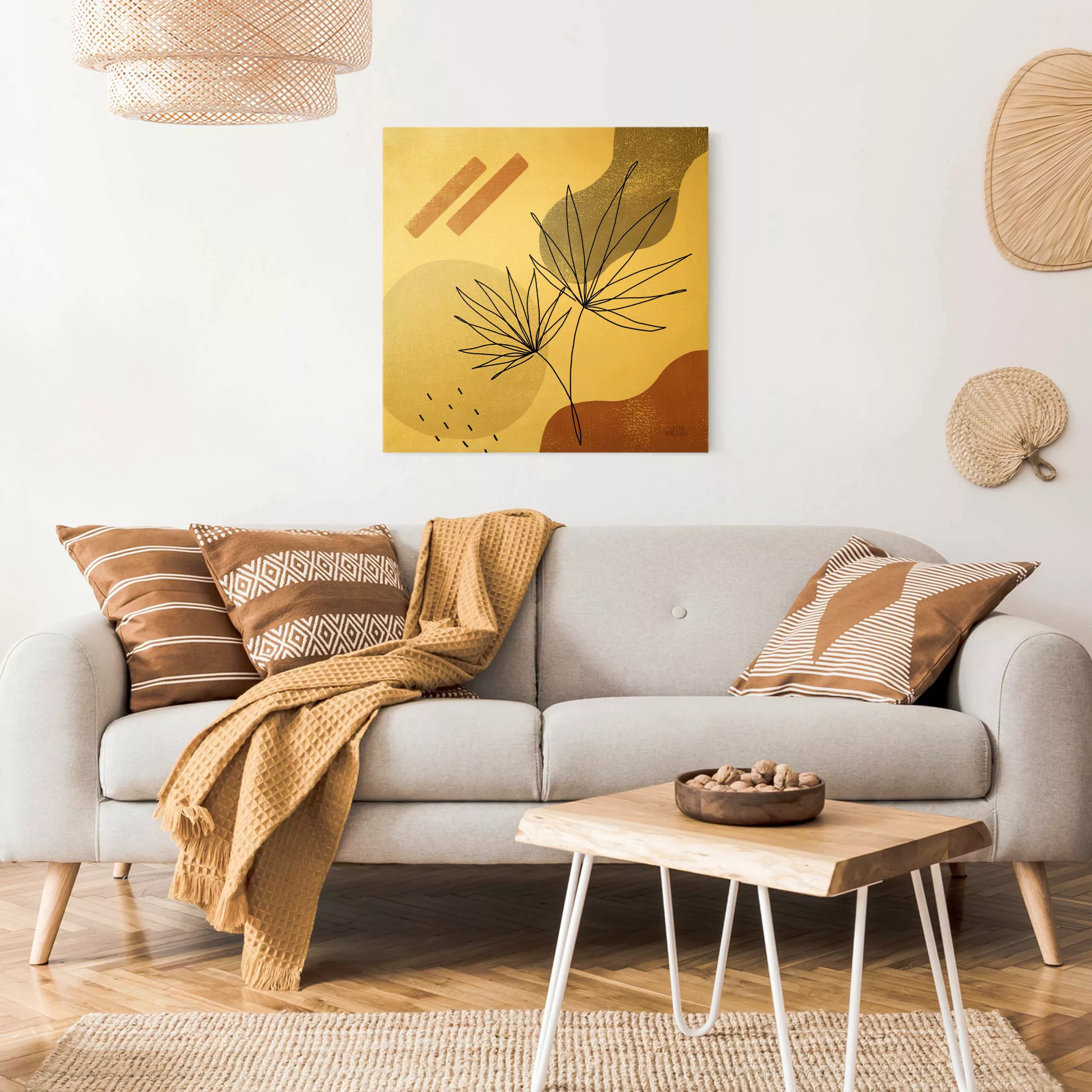 Leinwandbild Fächerpalme Lineart und Terracotta Farben günstig online kaufen