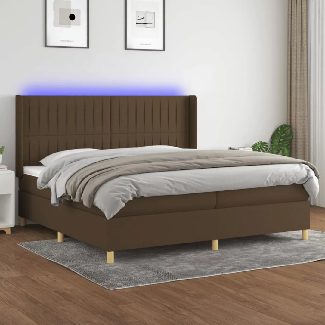 Vidaxl Boxspringbett Mit Matratze & Led Dunkelbraun 200x200 Cm Stoff günstig online kaufen