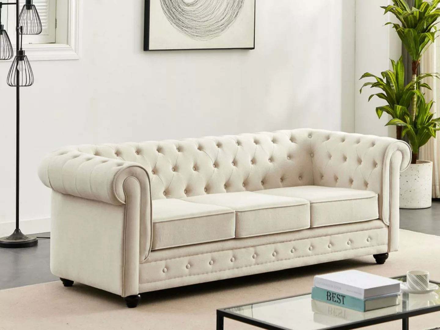 Sofa 3-Sitzer - Stoff - Beige - CHESTERFIELD günstig online kaufen
