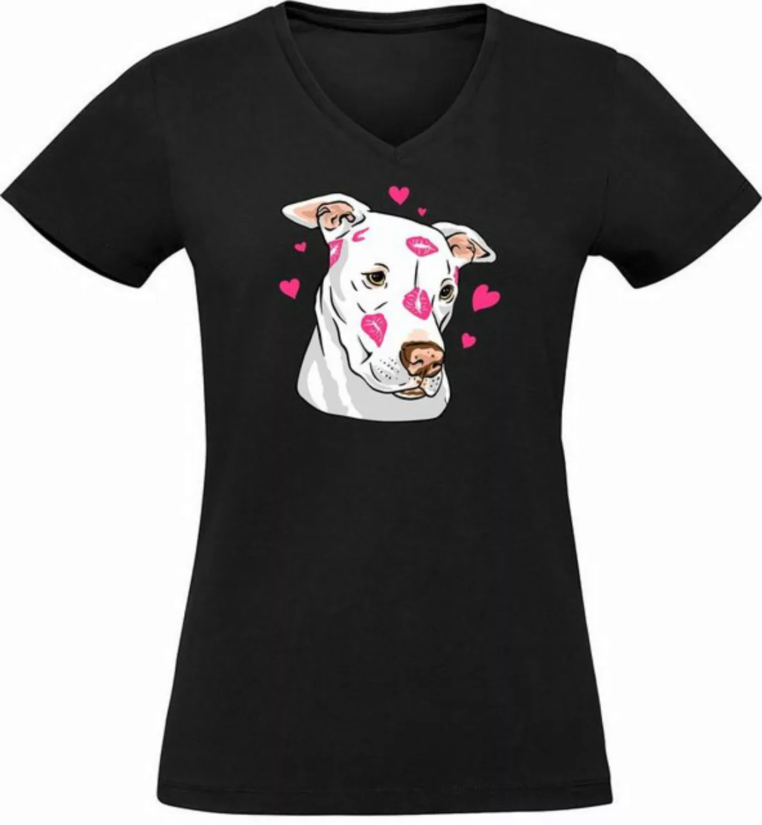 MyDesign24 T-Shirt Damen Hunde Print Shirt bedruckt - Hundekopf mit Herzen günstig online kaufen