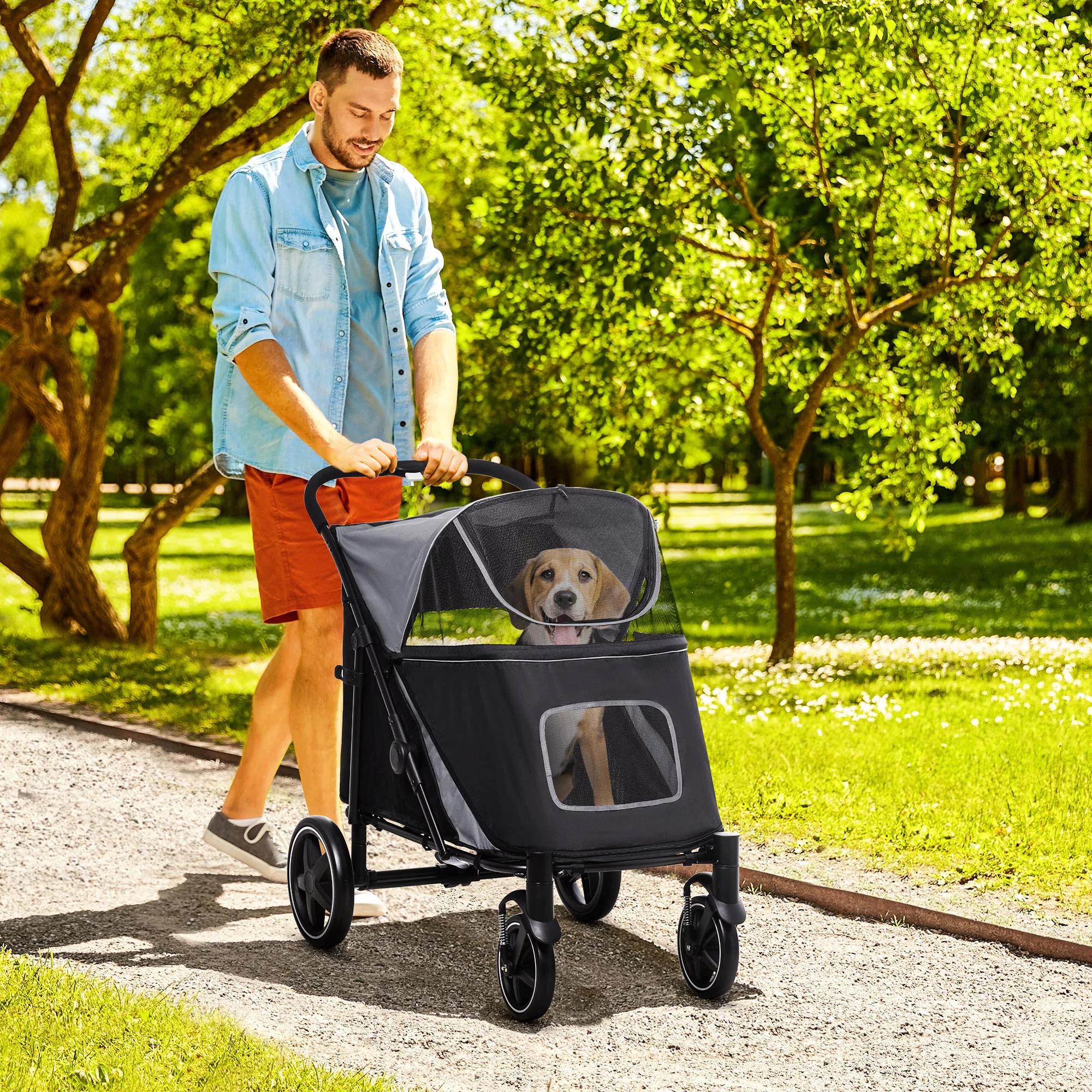 PawHut Hundebuggy Hundewagen Faltbarer bis 30 kg, mit Netzfenster, Sicherhe günstig online kaufen