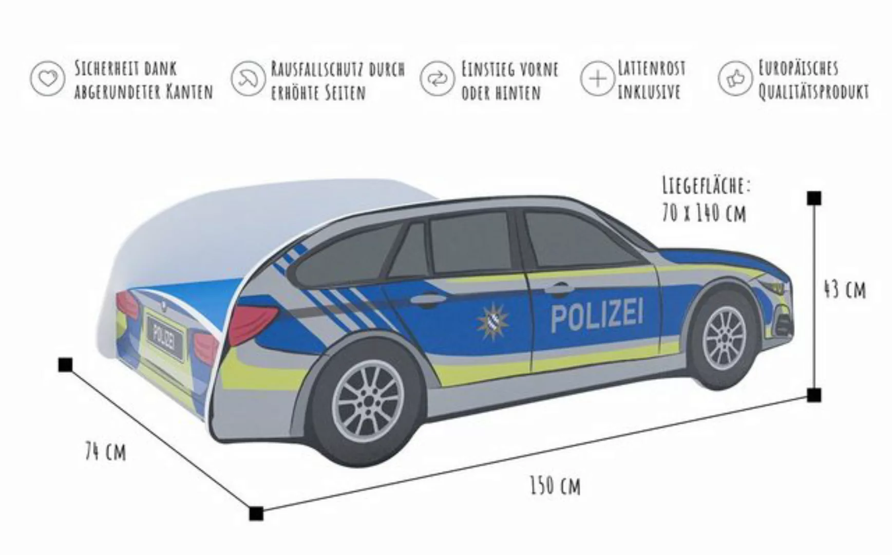 Kids Collective Autobett Kinderbett Jugendbett Polizei 70x140, 80x160 cm mi günstig online kaufen