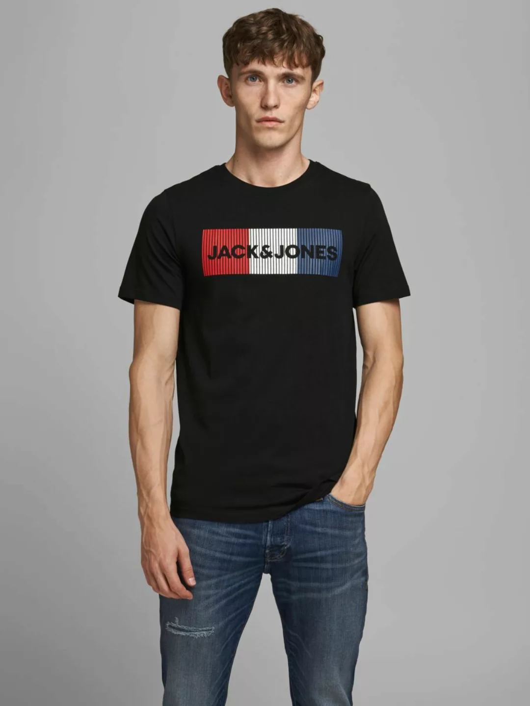 Jack & Jones Corp Logo Kurzärmeliges T-shirt L White / Detail Play / Slim günstig online kaufen
