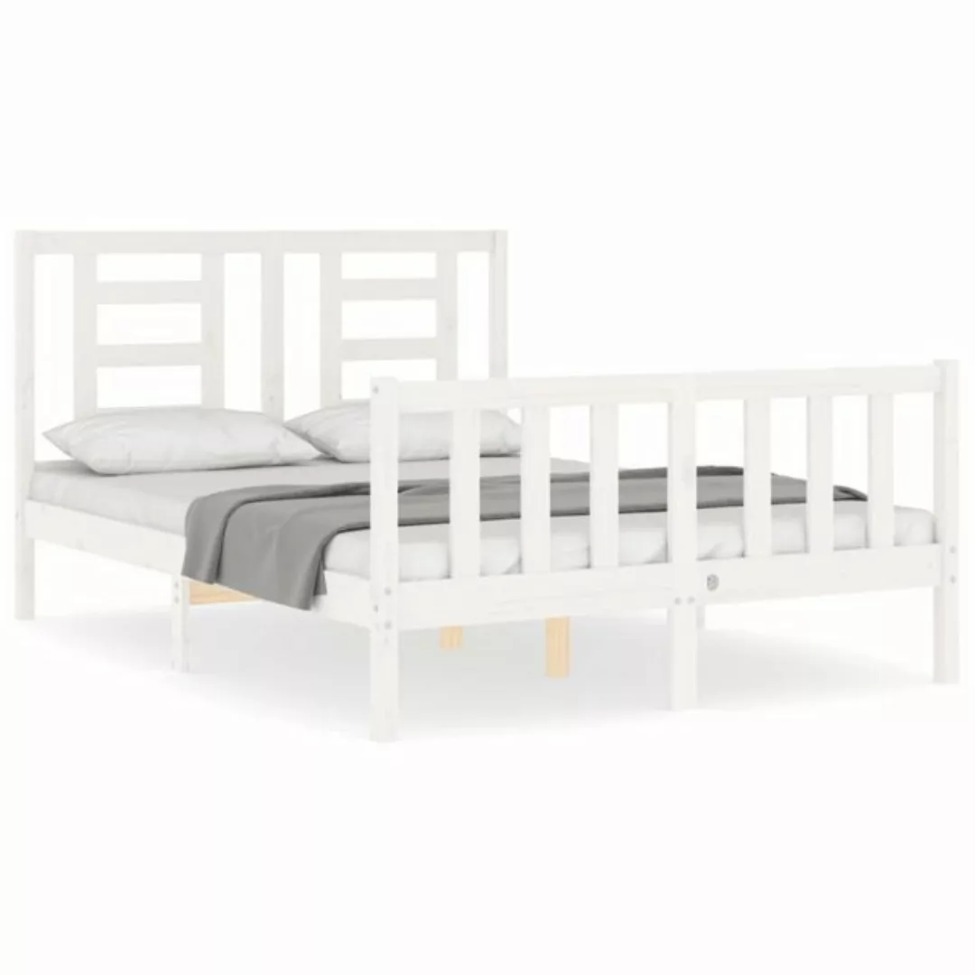 vidaXL Bettgestell Massivholzbett mit Kopfteil Weiß 140x200 cm Bett Bettges günstig online kaufen