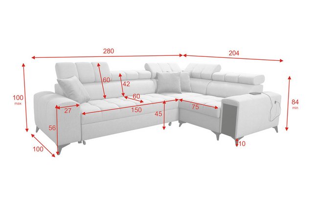 Kaiser Möbel Ottomane Elegantes Ecksofa,GRECO II Avra Dunkelgrau Links günstig online kaufen