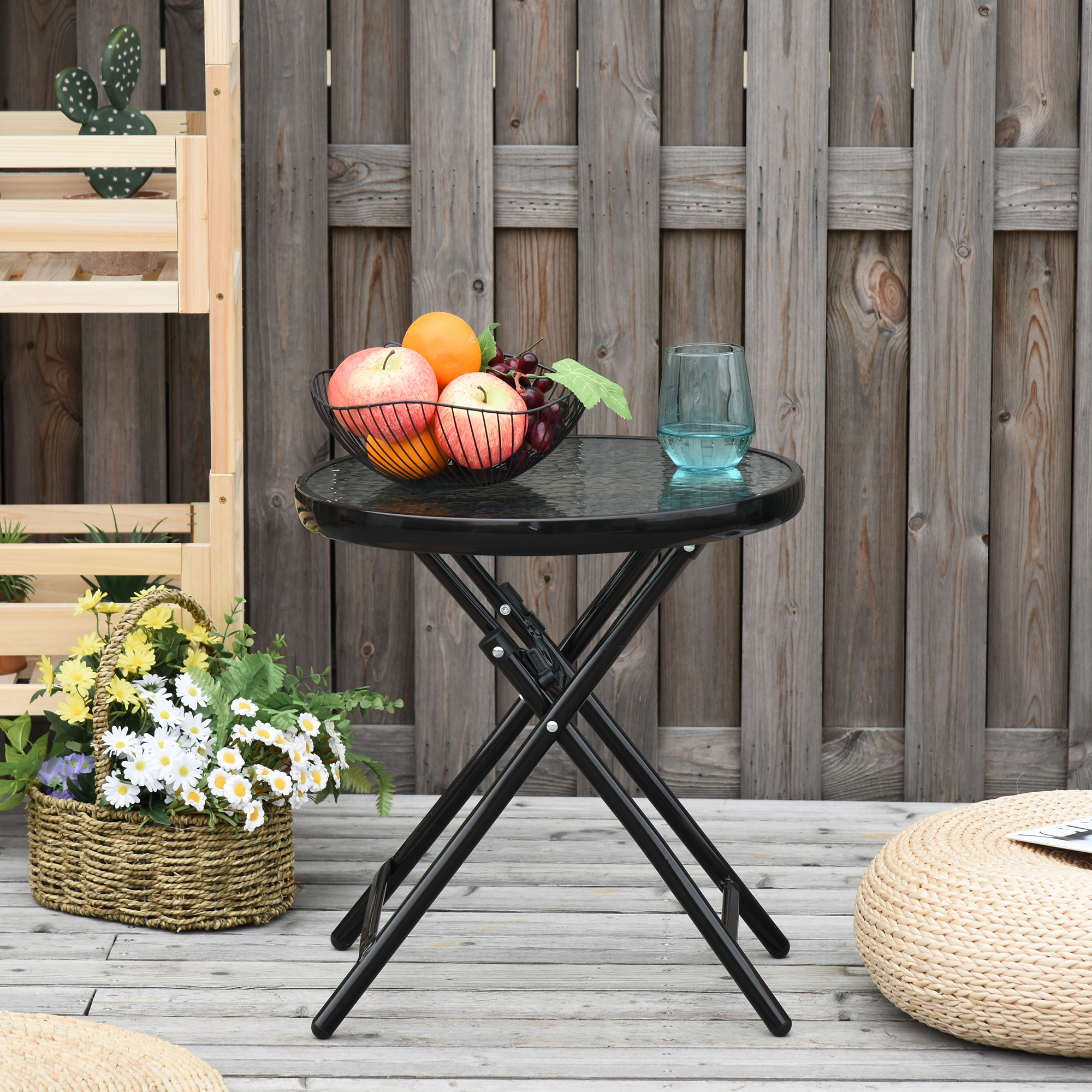 Outsunny Gartentisch Beistelltisch Bistrotisch mit Glasplatte rund klappbar günstig online kaufen