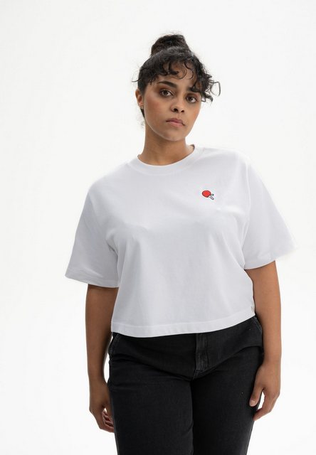 MELA Kurzarmshirt Cropped T-Shirt schwer JOSHNA Stickerei Rippbündchen günstig online kaufen