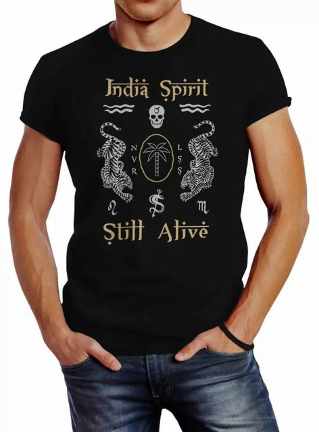 Neverless Print-Shirt Neverless® Herren T-Shirt Tiger Motiv Totenkopf India günstig online kaufen