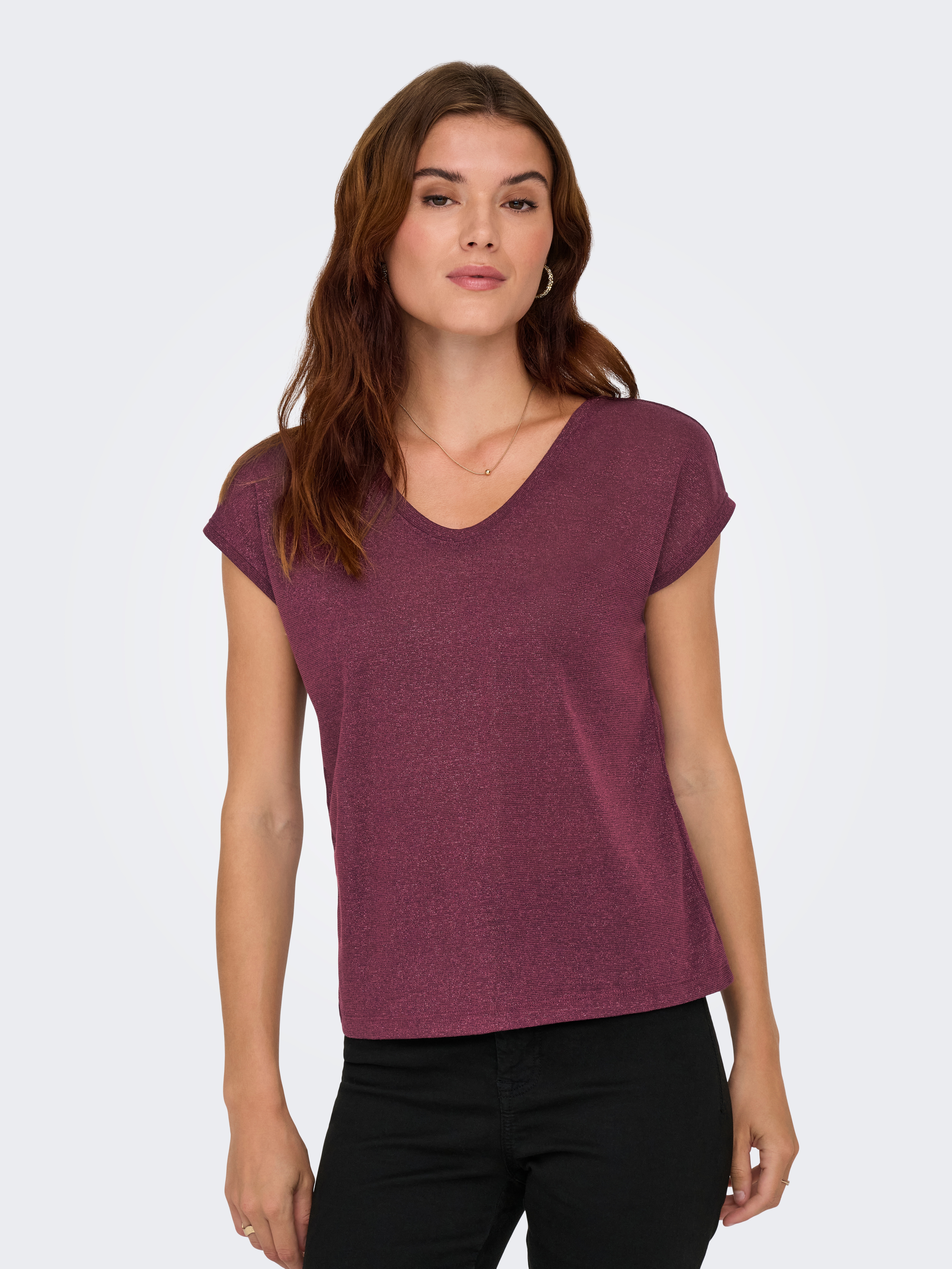 ONLY Kurzarmshirt "ONLSILVERY S/S V NECK LUREX TOP JRS NOOS" günstig online kaufen