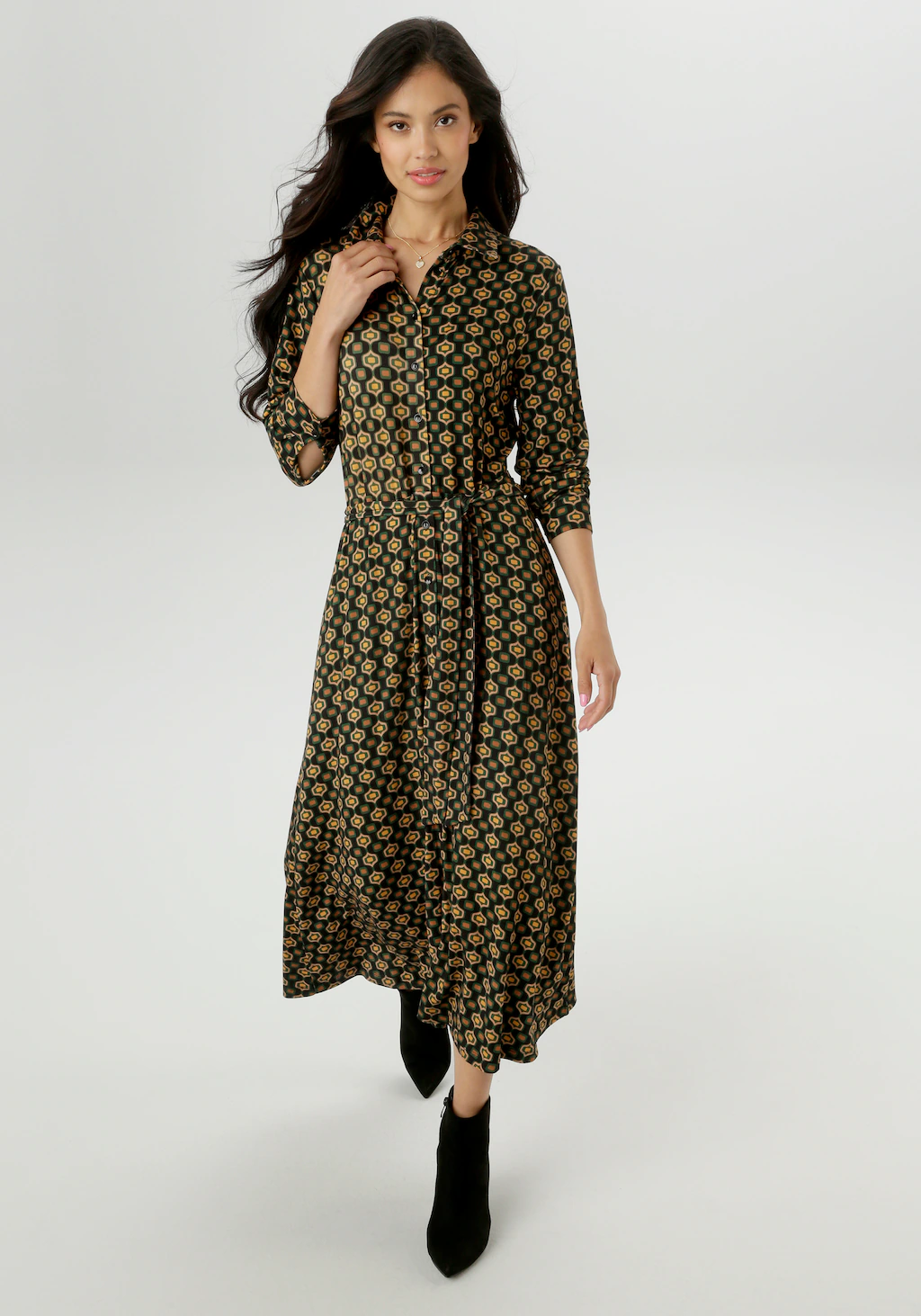 Aniston SELECTED Jerseykleid, mit Retromuster und abnehmbarem Bindeband - N günstig online kaufen