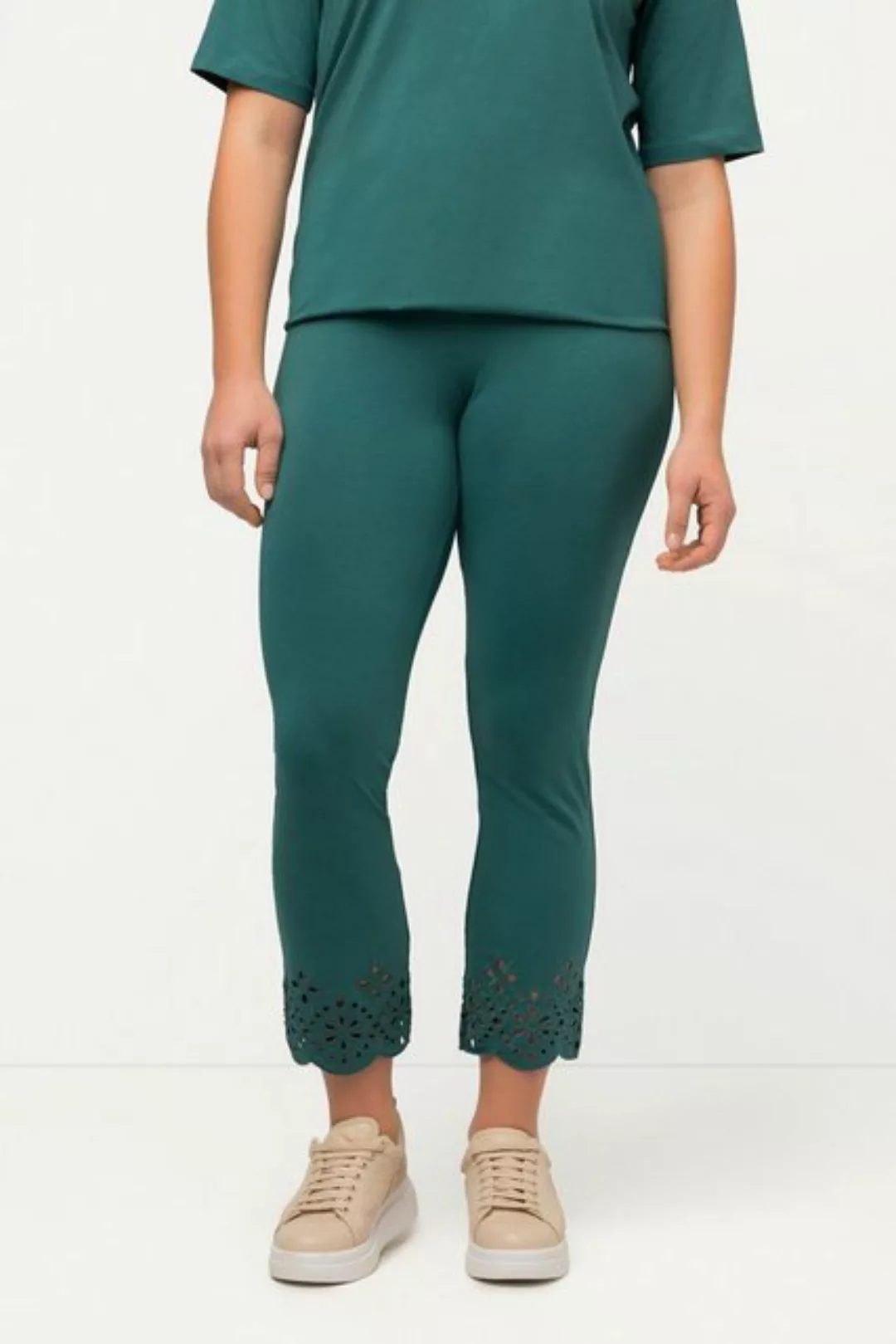 Ulla Popken Lederimitathose Jersey-Leggings Stickspitze Biobaumwolle günstig online kaufen