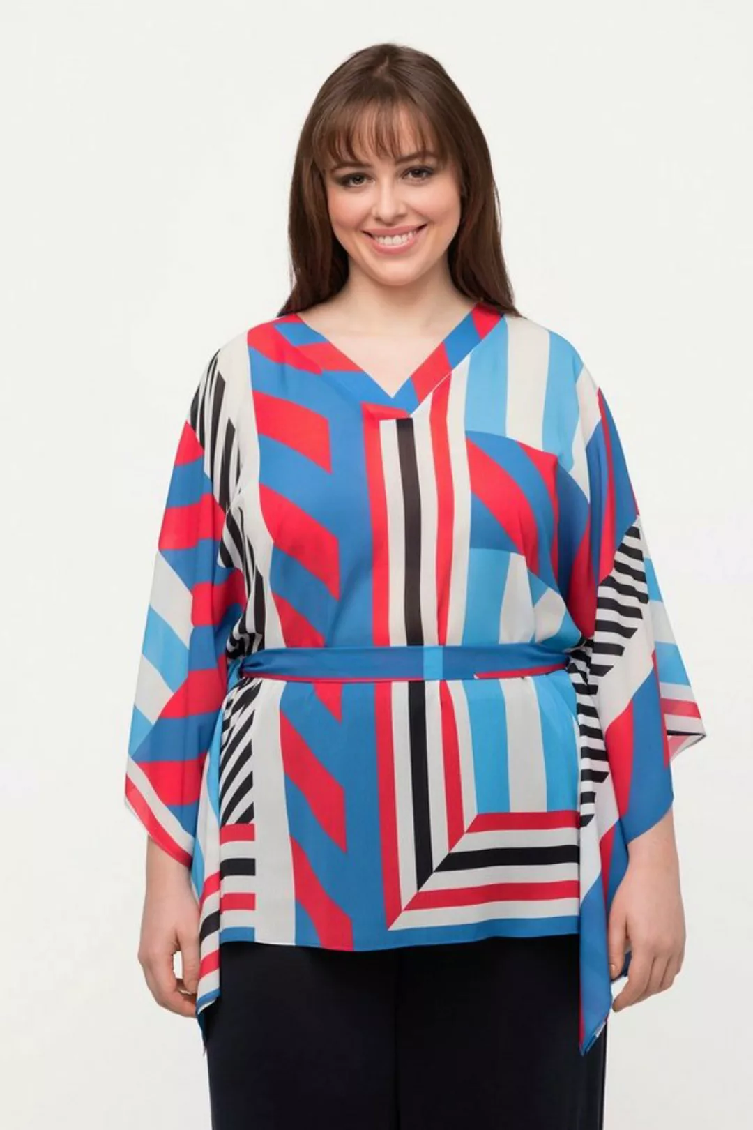 Ulla Popken Longbluse Chiffontunika grafisch Oversized V-Ausschnitt günstig online kaufen