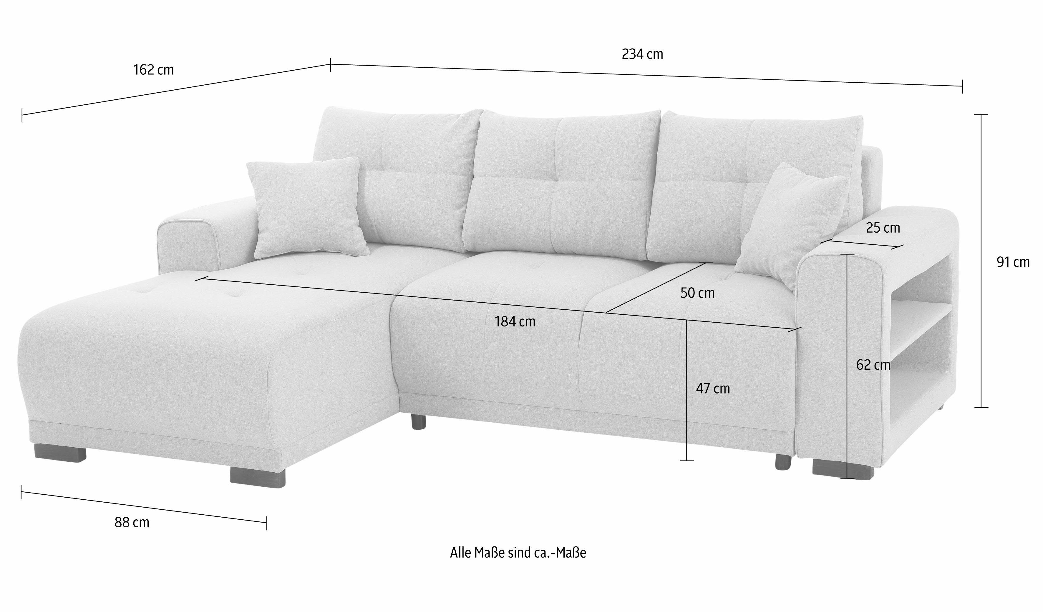 Home affaire Ecksofa "Viborg L-Form", mit Regal in der Armlehne, wahlweise günstig online kaufen