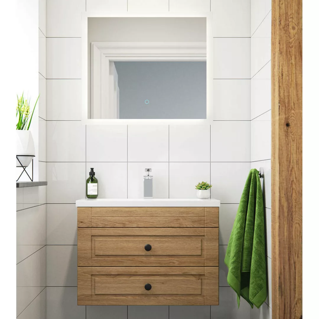 Badezimmer Waschplatz Eiche hell Nb. Landhausstil 70 cm breit COLOMA-02 mit günstig online kaufen
