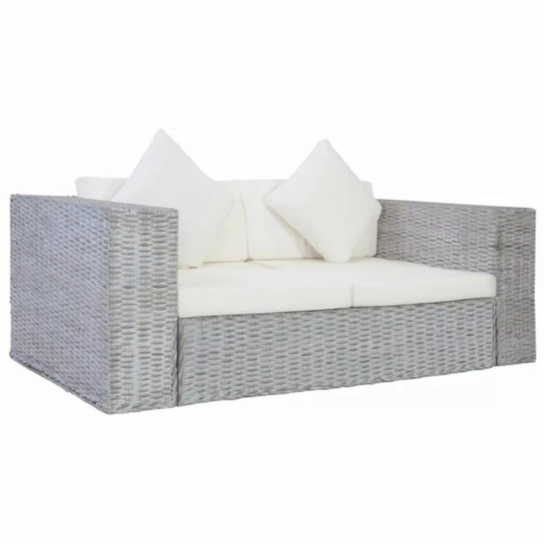 furnicato 2-Sitzer 2-Sitzer-Sofa mit Polstern Grau Natürliches Rattan günstig online kaufen