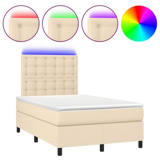 vidaXL Bettgestell Boxspringbett mit Matratze LED Creme 120x200 cm Stoff Be günstig online kaufen