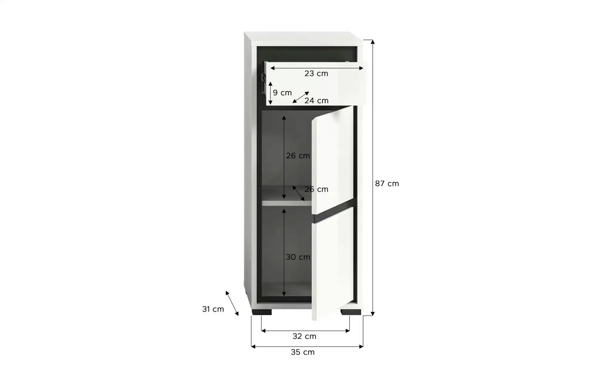 freiraum Unterschrank in Weiß Hochglanz - 35x87x31cm (BxHxT) günstig online kaufen