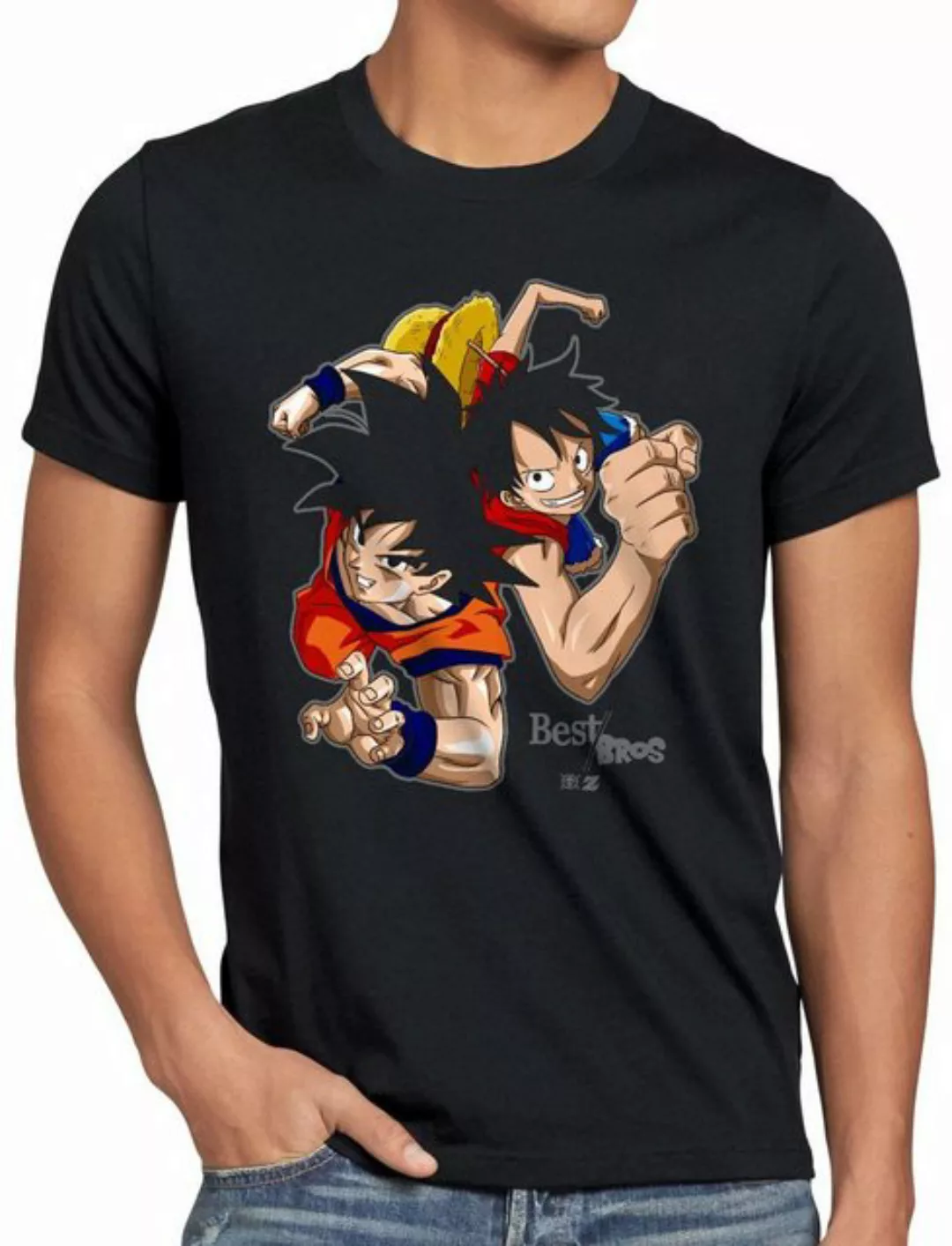 style3 Print-Shirt Herren T-Shirt Goku Ruffy - Best Bro's strohhut z saiyan günstig online kaufen