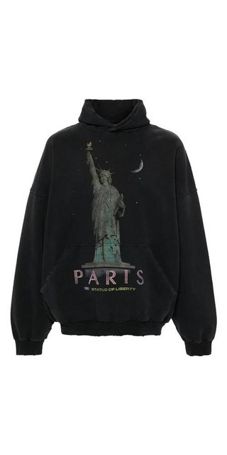 Balenciaga Rundhalspullover Balenciaga Paris Liberty distressed Hoodie Schw günstig online kaufen