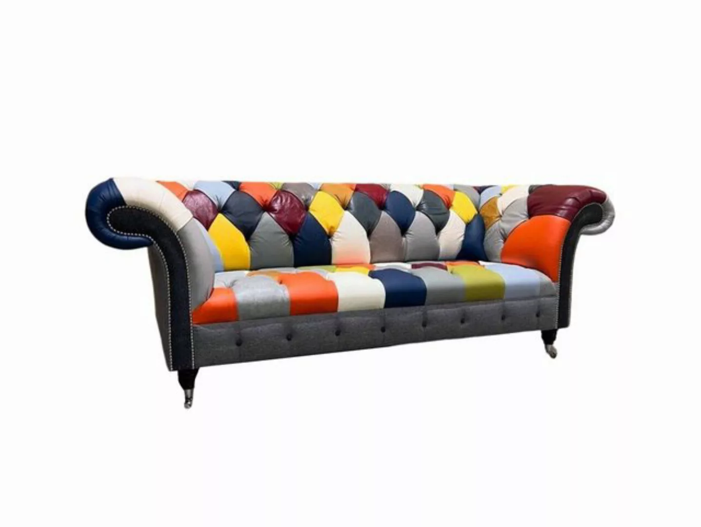 JVmoebel Chesterfield-Sofa 3-SITZER PATCHWORK LEDERSOFA CHESTERFIELD GRAU W günstig online kaufen