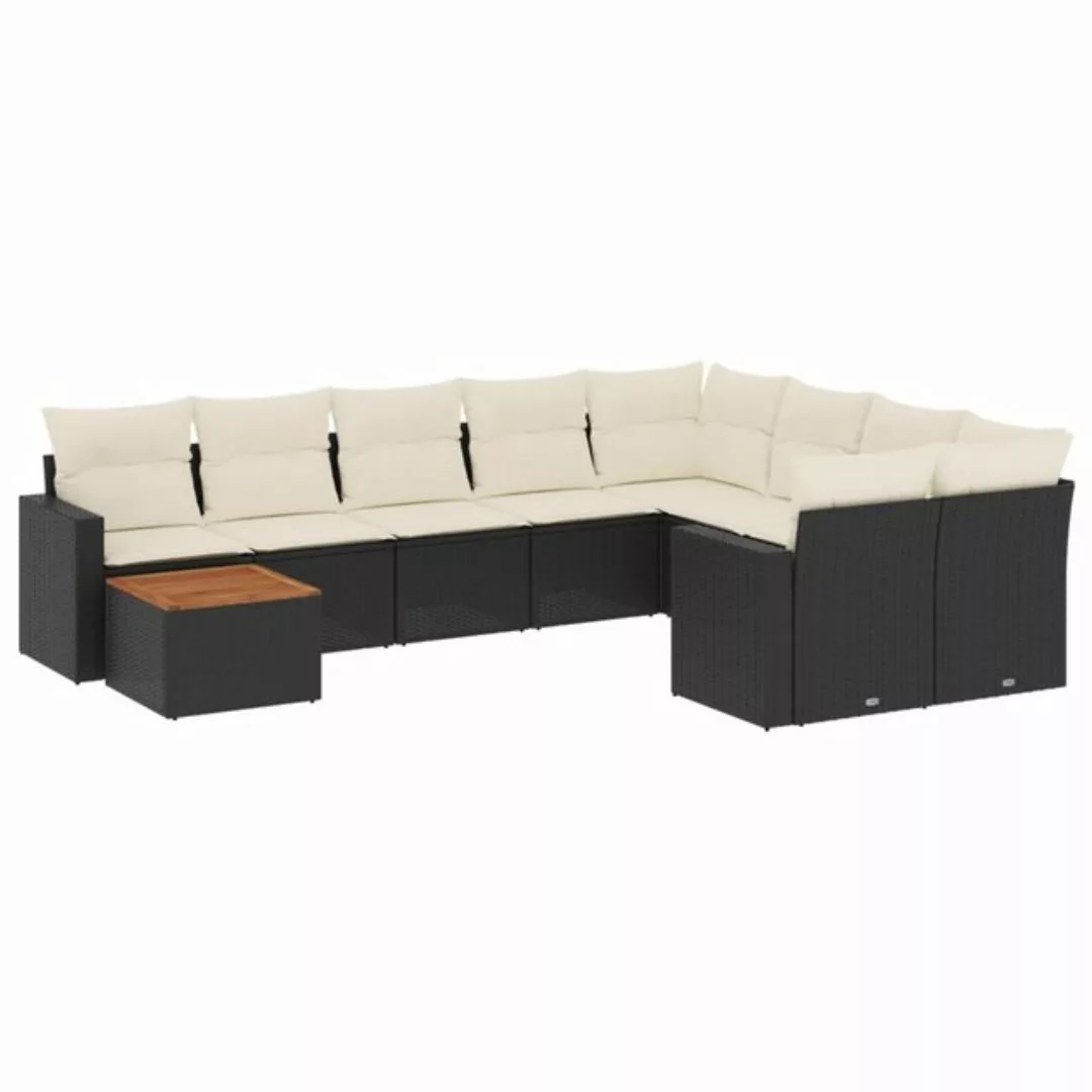 vidaXL Loungesofa 10-tlg. Garten-Sofagarnitur mit Kissen Schwarz Poly Ratta günstig online kaufen